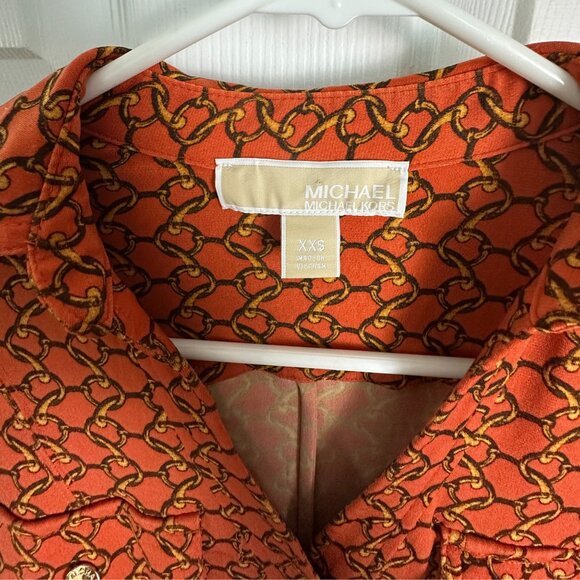 Michael Kors Fitted Orange Chainlink Print Shirt Dress XXS - Picture 4 of 10